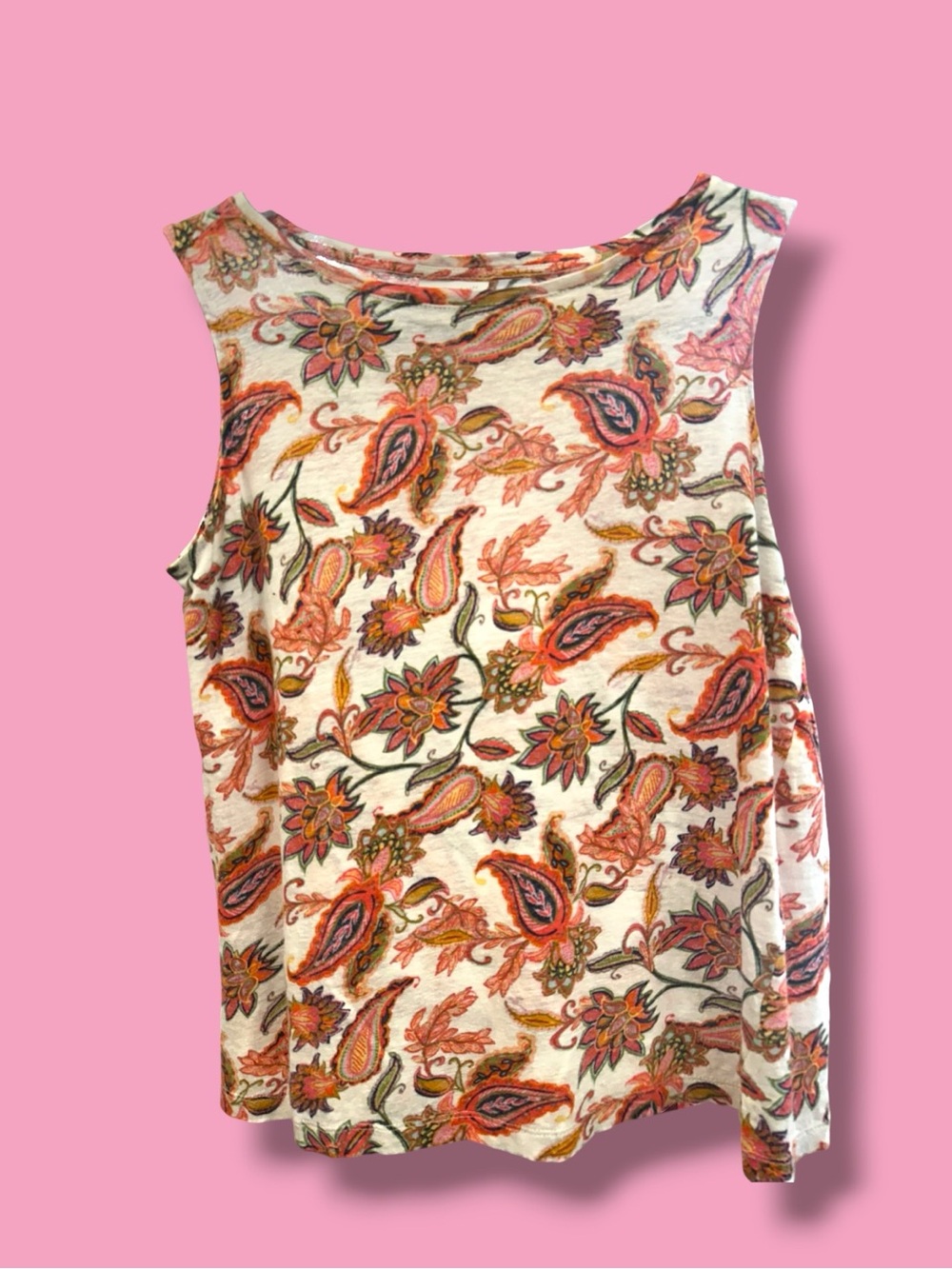 J. Jill Cream Tank Top with Orange & Green Paisley Print